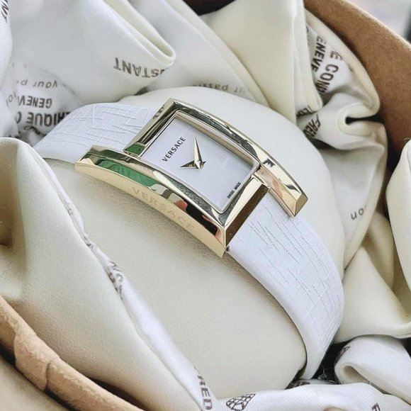 Versace Gold 21 x 39mm White Leather Watch